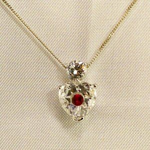 NEW Ruby Red Stone In Heart Cut Cubic Zirconia Silver Designer Necklace